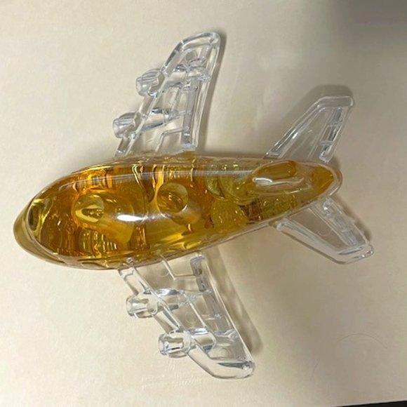 VTG Acrylic Jet Airplane Desk Paperweight & Pencil Holder Gold Coins Globe - Picture 3 of 9